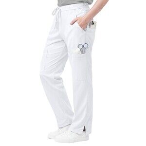 NY Threads Womens Scrub Pants Large White Relaxed Fit Mid Rise 5 Pocket